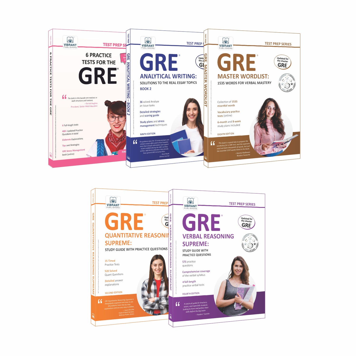 GRE COMPLETE COURSE - 6 Practice Tests + Analytical Writing : Book 2 + Master Wordlist : 1535 Words + Quantitative Reasoning Supreme + Verbal Reasoning Supreme - Test Prep Series